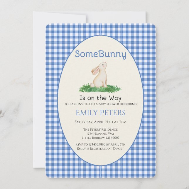 Invitación Algun Conejo Baby Shower Azul (Anverso)