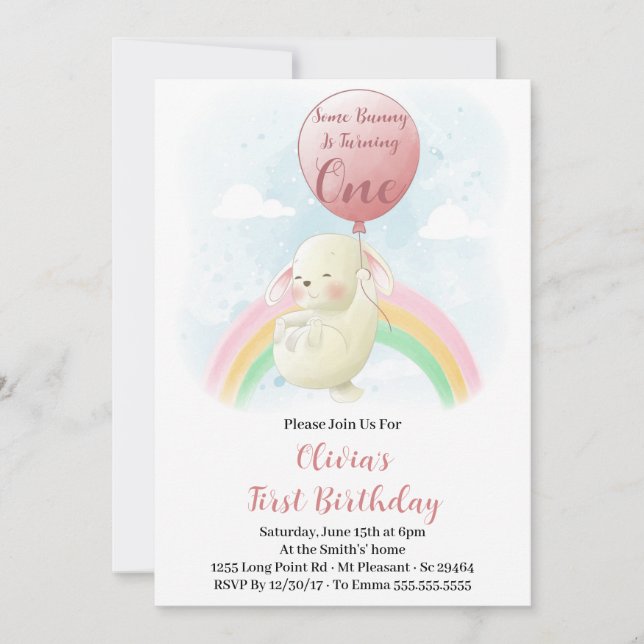Invitación Algún conejo cumple un año Cumpleaños 1er conejo (Anverso)