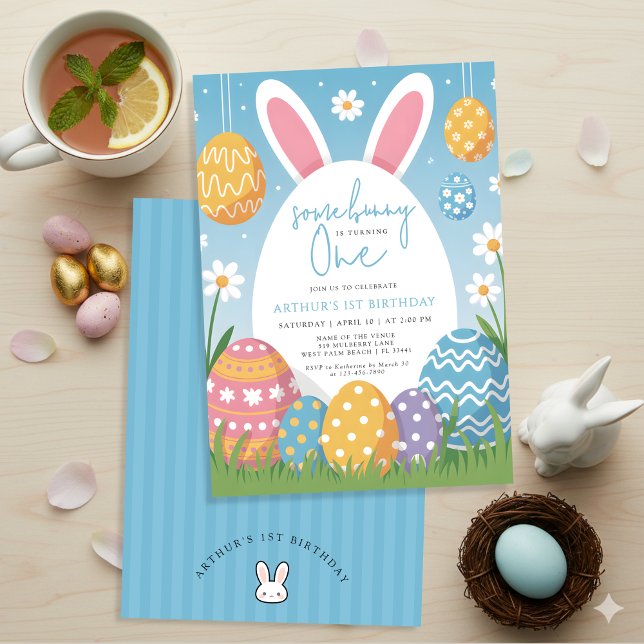 Invitación Algún conejo cumple un año de Pascua de cumpleaños (Subido por el creador)
