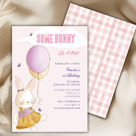 Invitación Algun conejo cumple un globo a cuadros Cumpleaños 