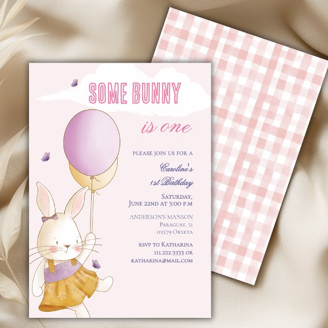 Invitación Algun conejo cumple un globo a cuadros Cumpleaños  (Subido por el creador)