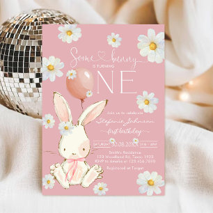 Invitación Algun conejo pequeño conejo primer cumpleaños 1