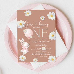 Invitación Algun conejo pequeño conejo primer cumpleaños 1 