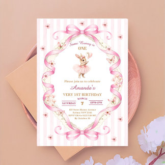 Invitación Algun conejo tiene un lazo rosa de gingham cumple 