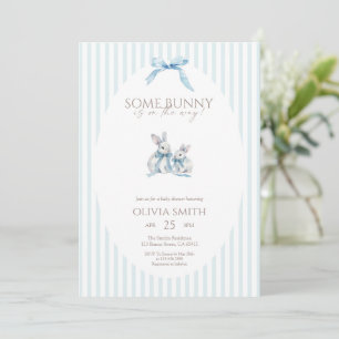 Invitación Algunas conejitas en baby shower de rayas azules