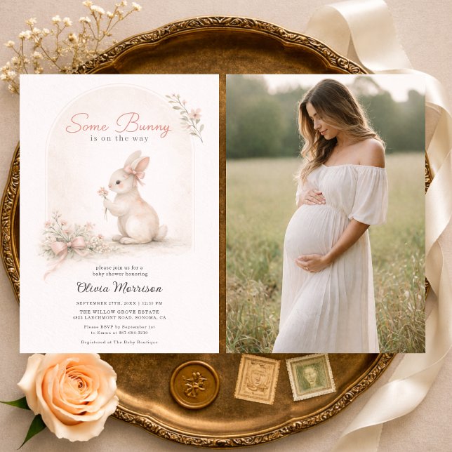 Invitación Algunas Fotos de Conejo con Lazo Rosa para Baby Sh (Subido por el creador)