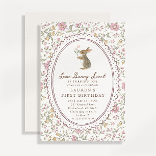 Invitación Alguno Conejo Dulce Cumpleaños Floral Conejo Prime