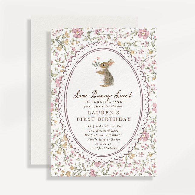 Invitación Alguno Conejo Dulce Cumpleaños Floral Conejo Prime (Subido por el creador)