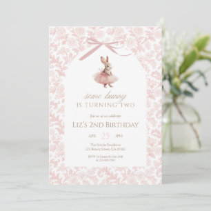 Invitación Alguno Conejo Está Cumpliendo Dos Tutú Rosa Cumple