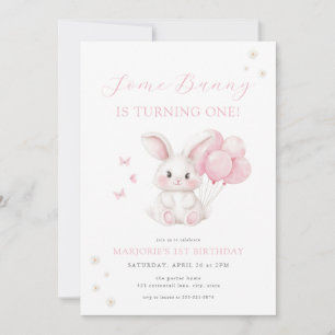 Invitación Alguno Conejo Primavera Niña Rosa Conejo Primer Cu