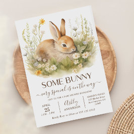 Invitación Algunos Bungalows Wildflowers Cute Rabbit Baby Sho