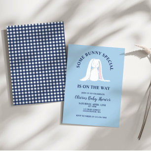 Invitación Algunos Bunny Baby Shower Blue Plaid