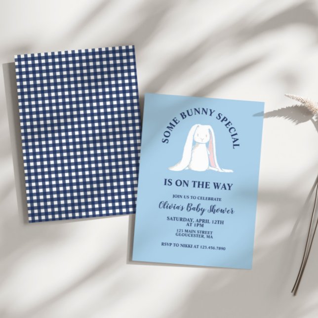 Invitación Algunos Bunny Baby Shower Blue Plaid (Subido por el creador)