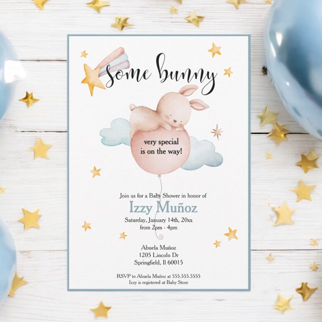 Invitación Algunos Bunny Balloon & Shooting Star Baby Shower (Subido por el creador)