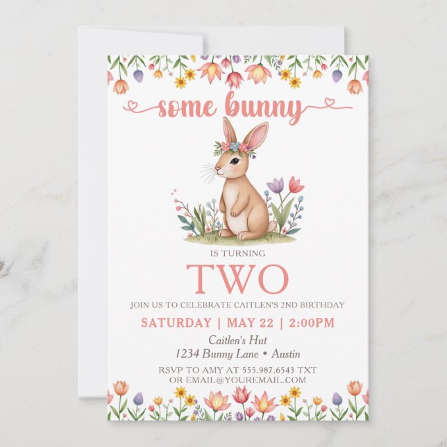 Invitación Algunos Bunny Birthday Cute Rabbit Floral Invitaci (Anverso)