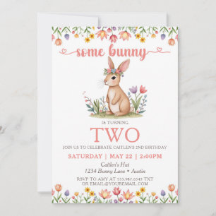 Invitación Algunos Bunny Birthday Cute Rabbit Floral Invitaci