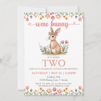 Invitación Algunos Bunny Birthday Cute Rabbit Floral Invitaci