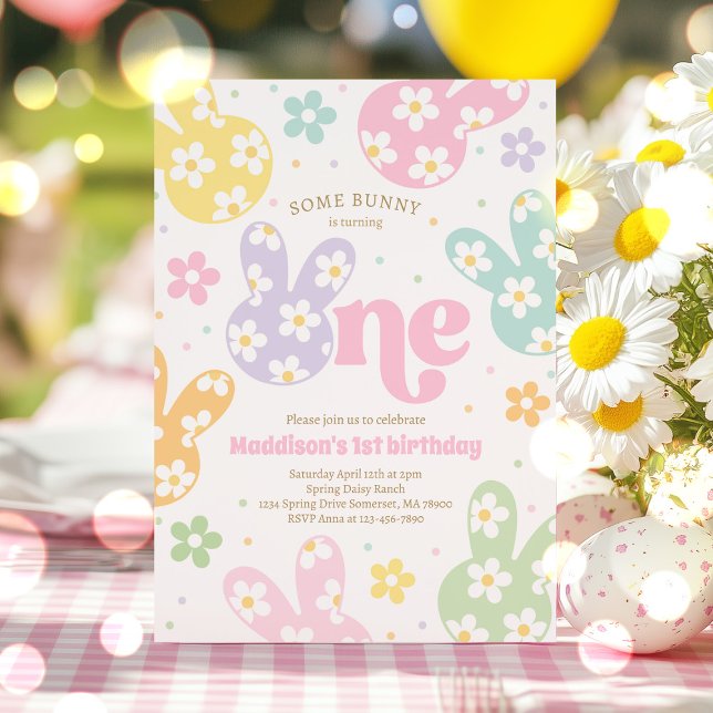 Invitación Algunos Bunny Daisy Floral Pastel Primavera Primer (Subido por el creador)