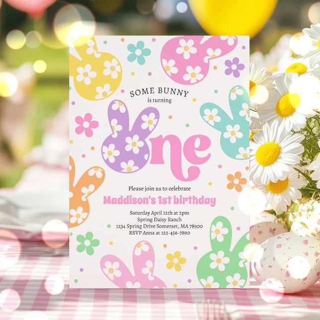 Invitación Algunos Bunny Daisy Floral Pastel Primavera Primer (Subido por el creador)