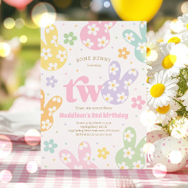 Invitación Algunos Bunny Daisy Floral Pastel Primavera Segund
