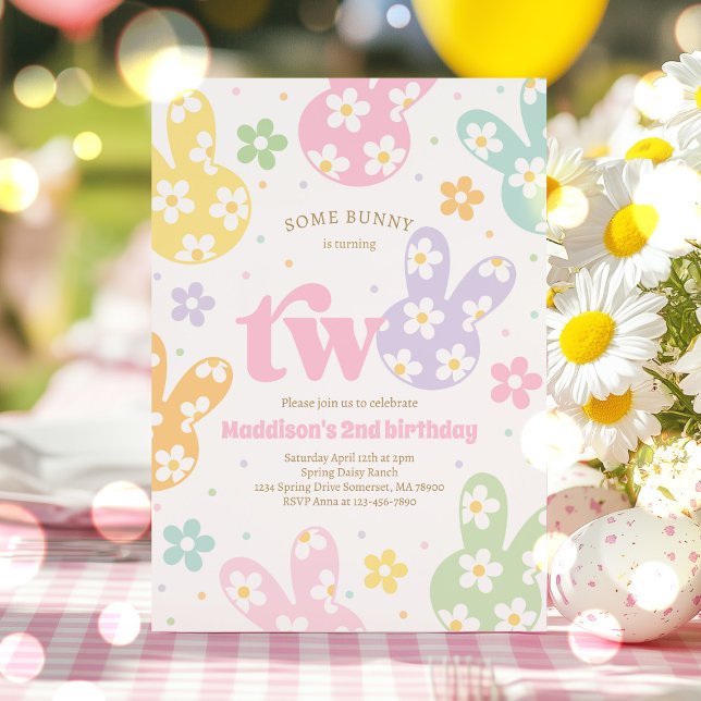 Invitación Algunos Bunny Daisy Floral Pastel Primavera Segund (Subido por el creador)