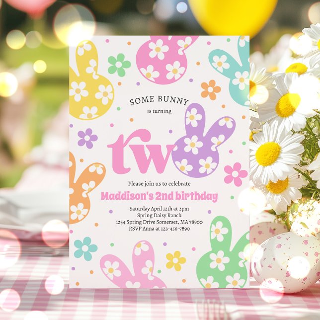Invitación Algunos Bunny Daisy Floral Pastel Primavera Segund (Subido por el creador)