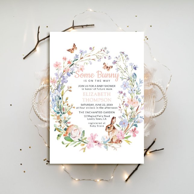 Invitación Algunos Bunny Encantados Wildflower Garden Baby Sh (spring baby shower invitation some bunny woodland rabbit enchanted garden easter spring summer)