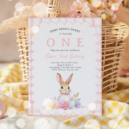 Invitación Algunos Bunny Pastel Spring Pink Gingham Primer Cu