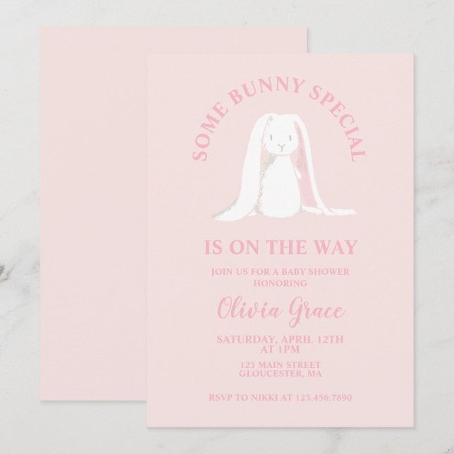 Invitación Algunos Bunny Special Pink Gingham Baby Shower (Anverso / Reverso)