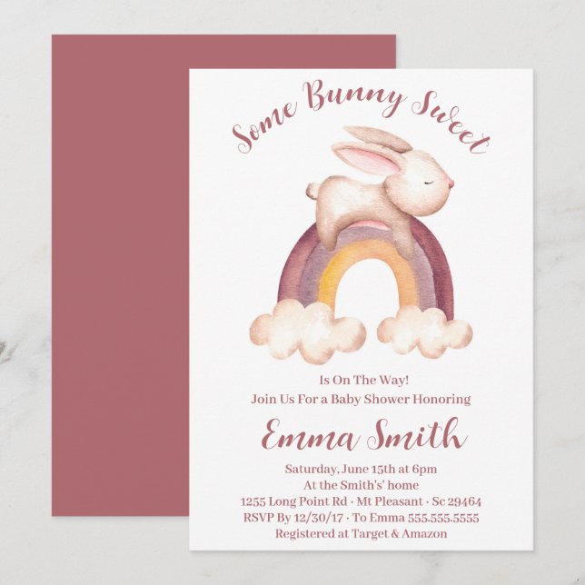 Invitación Algunos Bunny Sweet Watercolor Baby Shower (Anverso / Reverso)