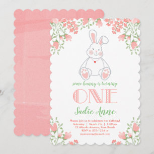 Invitación Algunos Bunny Watercolor Rubor Pink 1er cumpleaños