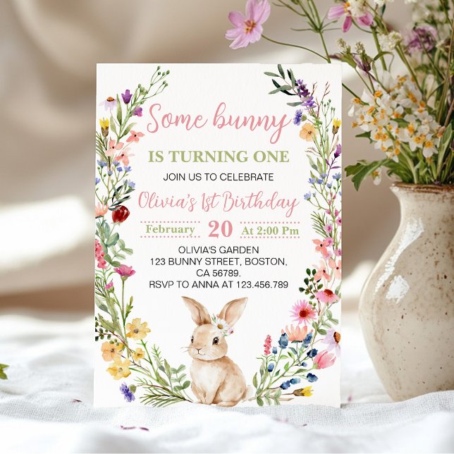 Invitación Algunos Bunny Wildflower Bloom Chica Cumpleaños (Subido por el creador)