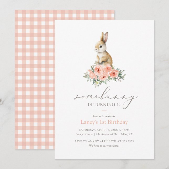 Invitación Algunos Chicas de la flor rosada Bungalow Fiesta d (Anverso / Reverso)