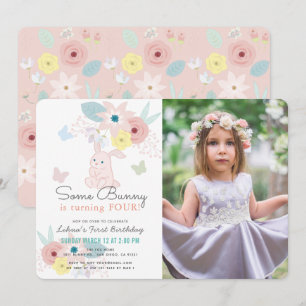 Invitación Algunos Chicas de la Flora Rosa Bungalow Foto Cump