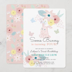 Invitación Algunos Chicas de mariposa de flores rosadas