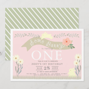 Invitación Algunos Chicas rosados del Pastel Bunny