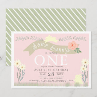Invitación Algunos Chicas rosados del Pastel Bunny