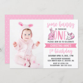 Invitación Algunos conejitos Chicas de primer cumpleaños rosa