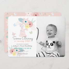 Invitación Algunos conejitos con flores rosadas foto de prime