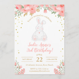 Invitación Algunos conejitos cumpleaños acuarela Floral Oro r