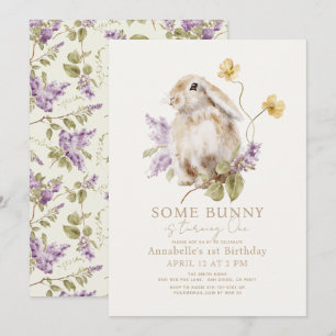 Invitación Algunos conejitos Lop Purple Lilac Floral 1er cump