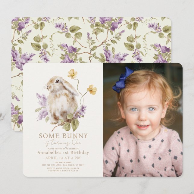Invitación Algunos conejitos Lop Purple Lilac foto primer cum (Anverso / Reverso)