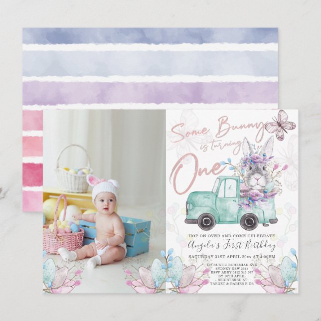 Invitación Algunos conejitos se vuelven foto de cumpleaños de (Anverso / Reverso)