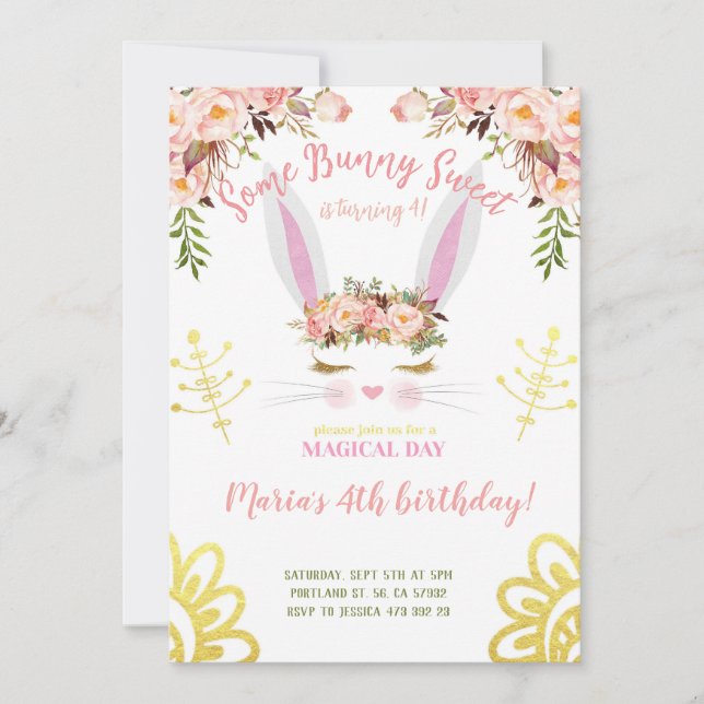 Invitación Algunos conejo de flores de oro dulce de conejo de (Anverso)