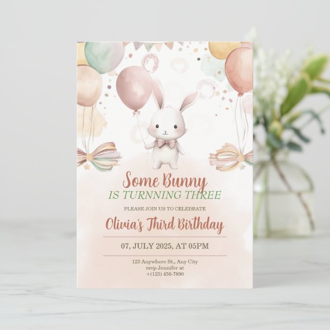Invitación Algunos conejos de cumpleaños Daisy Pastel Rabbit (Anverso de pie)