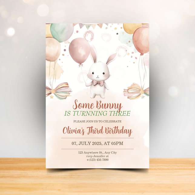 Invitación Algunos conejos de cumpleaños Daisy Pastel Rabbit (Subido por el creador)