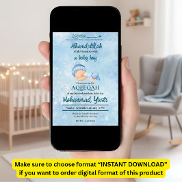 Invitación Alhamdulillah azul aqeeeqah musulmán bebé