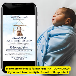 Invitación Alhamdulillah azul musulmán de nacimiento de bebé