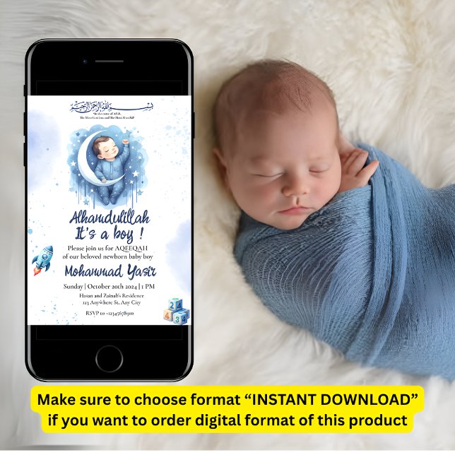 Invitación Alhamdulillah es un niño aqeeqah musulmán bebé (Subido por el creador)