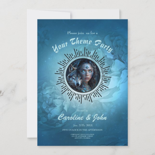 Invitación Alianza celestial el lobo y la bella mujer (Anverso)